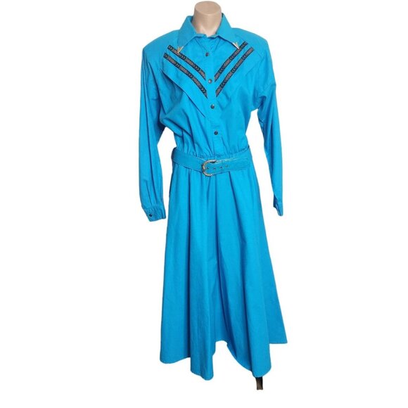 Vintages Lilia Smitty Exclusive Western Cowgirl Rodeo Turquoise Dress Size 11/12 - Picture 1 of 15